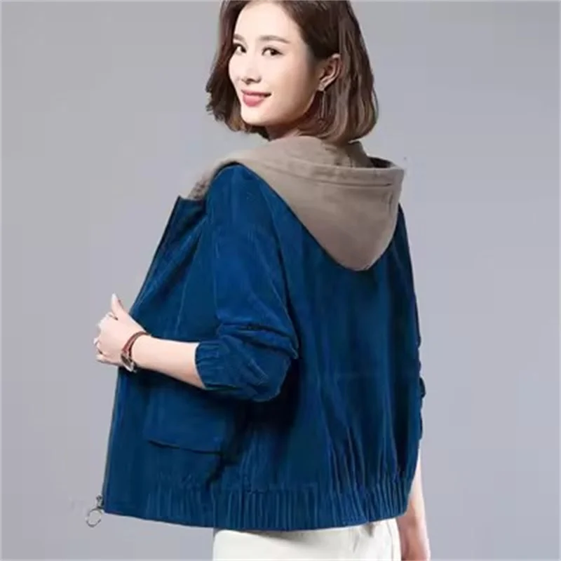 Thickened Corduroy jacket For Women Spring Autumn Winter Loose fit for middle-Aged Mothers Korean hooded versatile Short Jacket