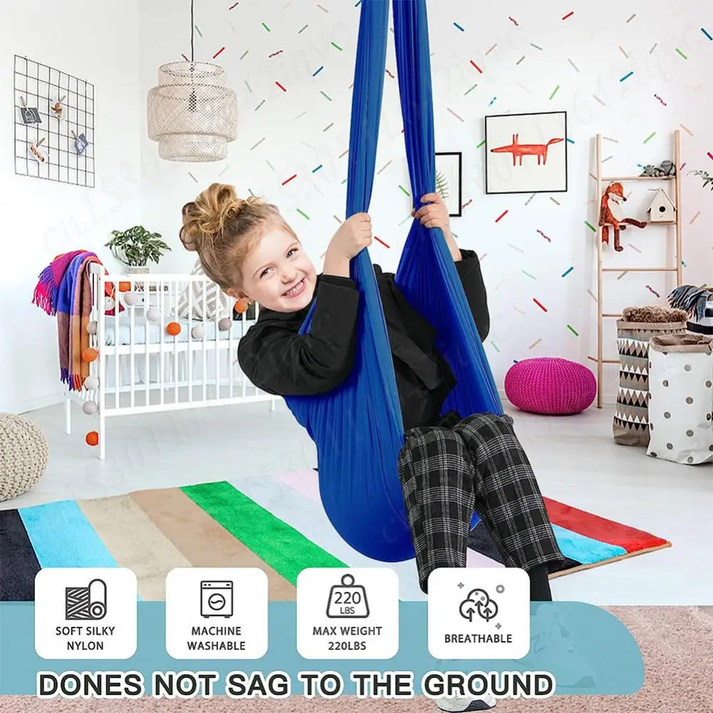 Kids Sensory Swing Elastic Therapy Swing Indoor Outdoor Yoga Suspension Beds Relaxing Calming Compression Therapy Swing Hammock 2