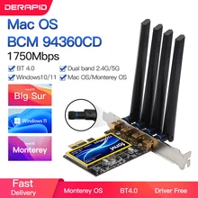 1750Mbps Fenvi T919 PCIe WiFi Card Adapter BCM94360 For MacOS Hackintosh Bluetooth 4.0 802.11ac 2.4G/5GHz Dual Band Desktop PC