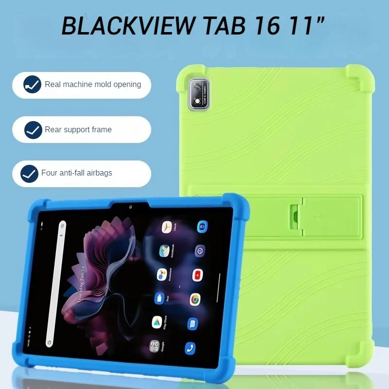 

4 Cornors Thicken Silicon Cover Case with Kickstand For Blackview Tab 16 11" Tablet PC Shockproof Funda For Blackview Tab16 Kids