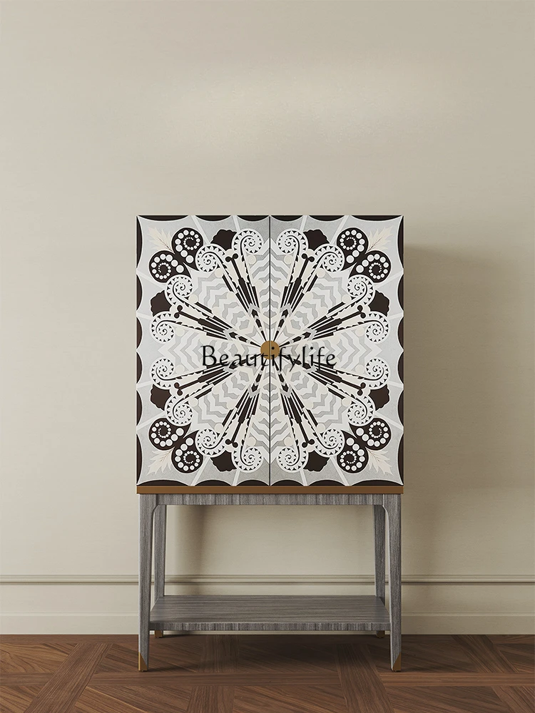 

New Original Wood Leaf Side Cabinet Living Room High Sense French Vintage Style Hand Painted Decorative Storage Cabinet