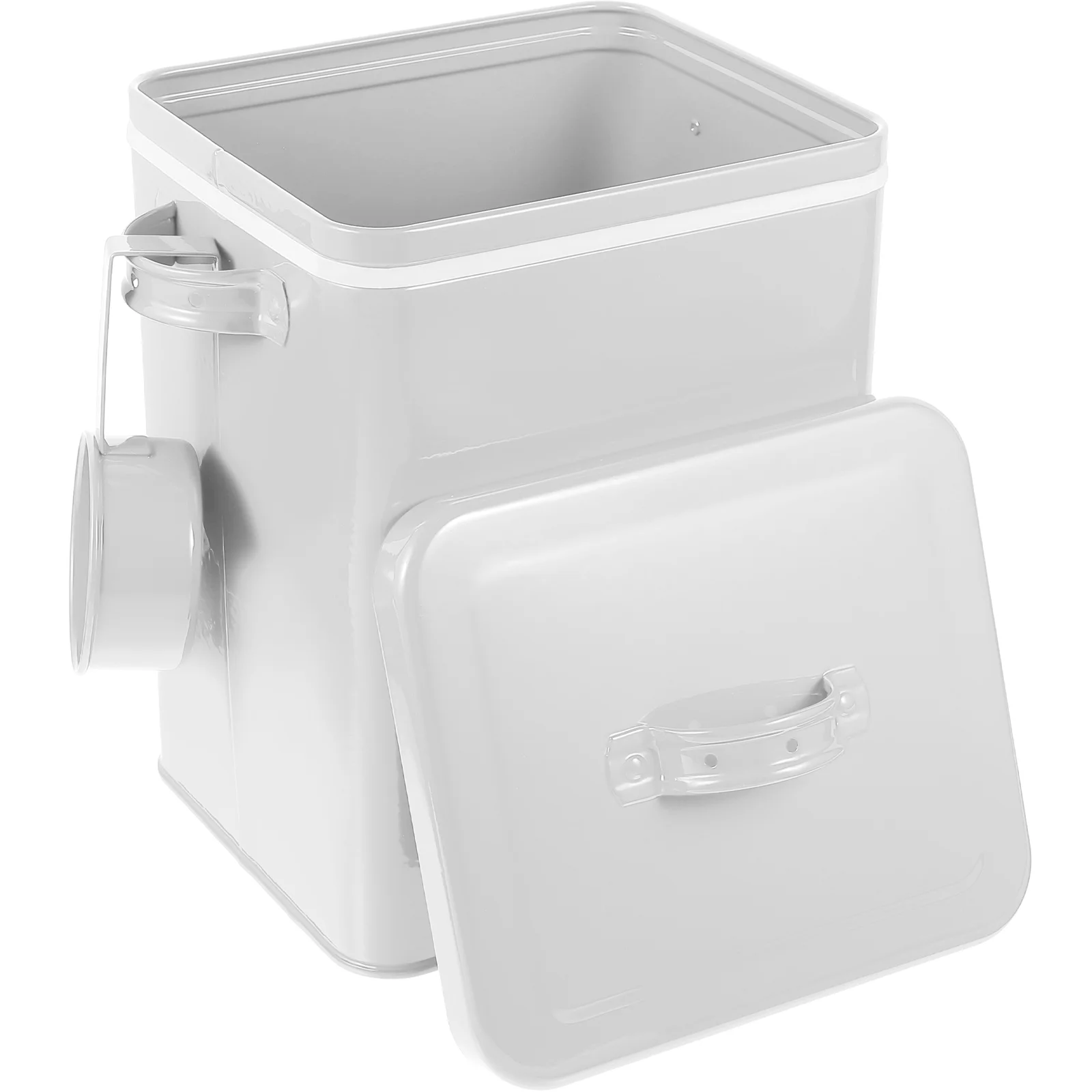 

Pet Cat Food Dispenser Kitchen Storage Bucket Container Dry Canister Flour with Cover Waterproof White