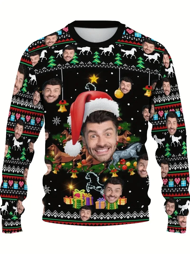 Photo Men's Stylish Pullover Sweatshirt Funny Design Face Graphic Sweatshirts Customize Diy Image Tracksuit