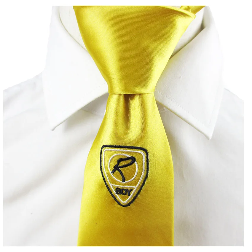 Satin olyester necktie embroidered small gold uniformal boy girl kids cool fashion performance graduate tie school cravate