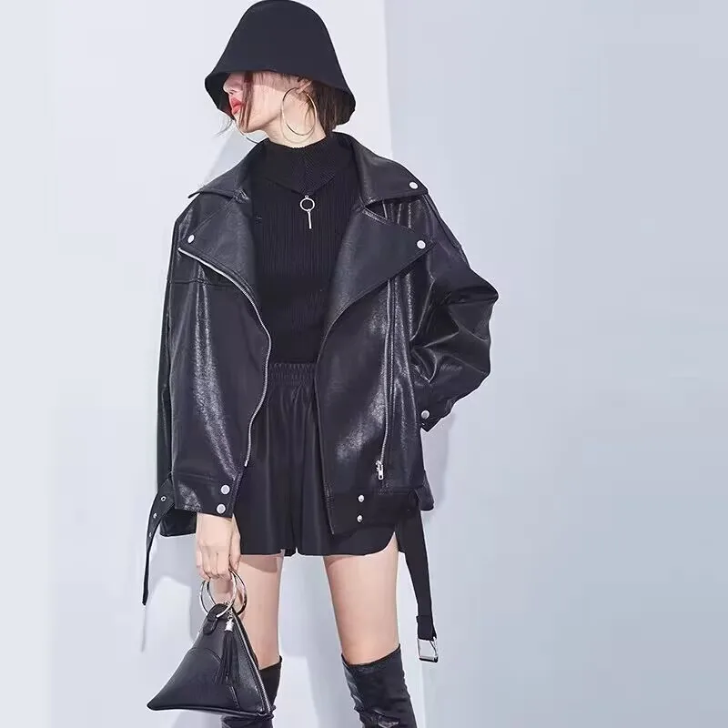 

2023 Autumn New Coat Short Loose Slim Leather Jacket Trendy Black PU Leather Coat