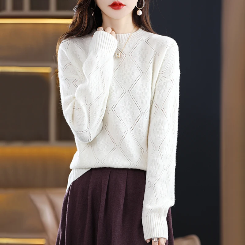 

100% pure wool cashmere sweater 2022 autumn and winter women's O-neck pullover casual knitted top Korean fashion sweater