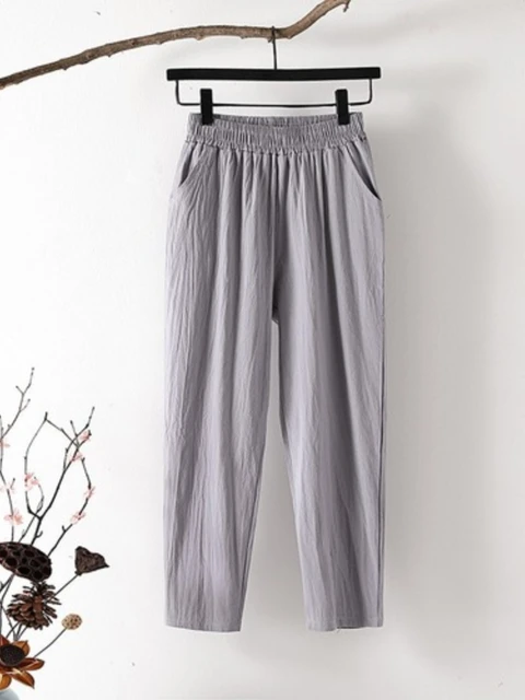 Women's Harem Pants Summer Vintage Cotton Linen Capri Pants Female Casual  Loose  Ankle Length Mom Pant Woman Trousers 6