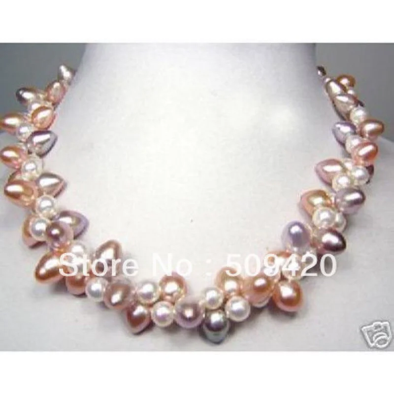 

2ROW Beautiful 6-7mm white pink purple freshwater pearl necklace 17inch;;