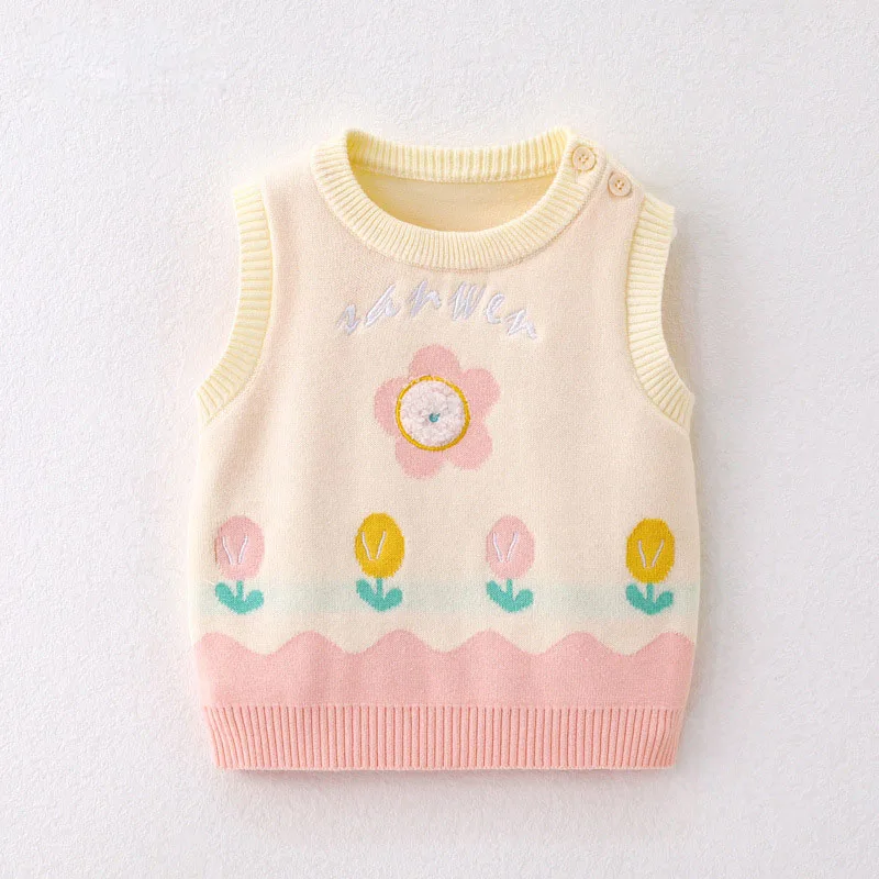 

Милый вязаный жилет для маленьких девочек, мягкий теплый Универсальный жилет контрастных цветов без рукавов, Повседневные вязаные жилеты для младенцев