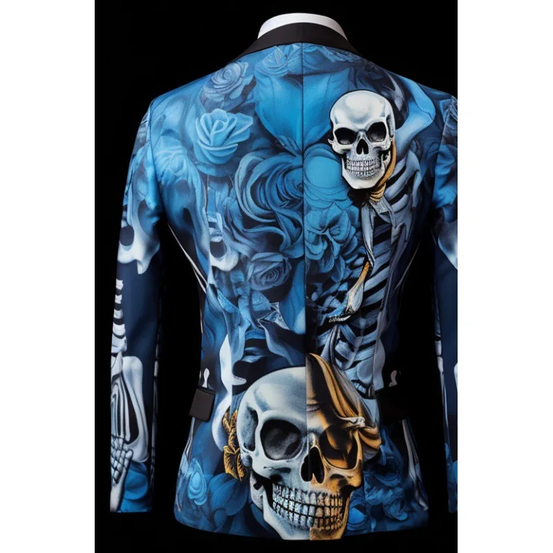 Men's digital printing Skeleton terror suit Cosplay party stage clothes nightclub performance coat Blazers Jacket