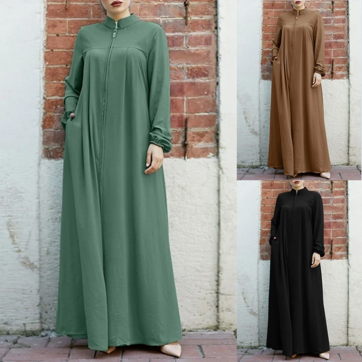 Istanbul Styles Women's Abaya With Zipper & Waist Belt - Modest Long Sleeve Islamic Dress - View #5