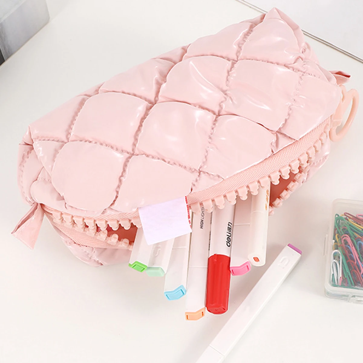 1 PC Astuccio creativo a quadretti color caramello Materiale scolastico Borsa organizer da tavolo essenziale per il ritorno a scuola - immagine 4