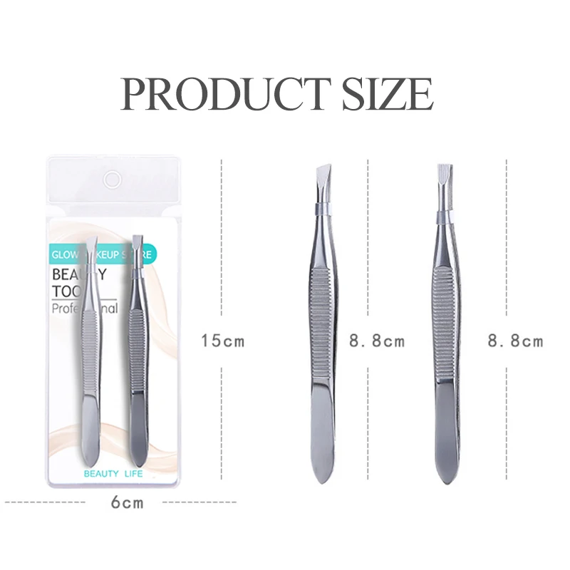 Eyebrow Tweezers 2Pcs/Set Professional Stainless Steel Hair Removal Clip Face Hair Remover Makeup Tool