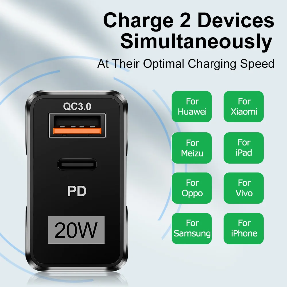 USB C Fast Chargers 20W Portable Charger Support Type C PD Fast Charging For iPhone 15 14 Pro Max iPad Xiaomi Samsung Charger