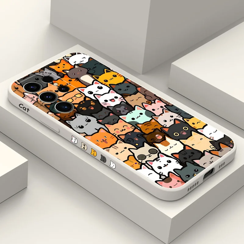 Charming Cat Illustration Silicone Phone Case Cover