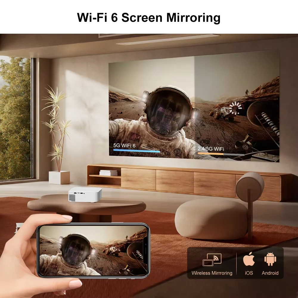 Touyinger L9W 울트라 미니 프로젝터+스탠드 안드로이드 1080P 고화질 오토포커스 1000ANSI 루멘, 홈시어터에 적합