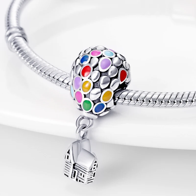 Beads Charms 925 Sterling Silver Romantic Colored Heart-Shaped Hot Air Balloon Charm Fit Pandora Original Bracelet DIY Birthday Jewelry