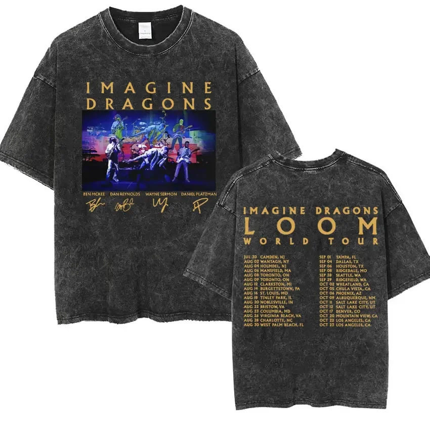 Imagine Dragons Band - Loom Tour 2024 New Album T Shirts Men Women Fashion Hip Hop Style Retro Washed T-shirt Loose Short Sleeve 5