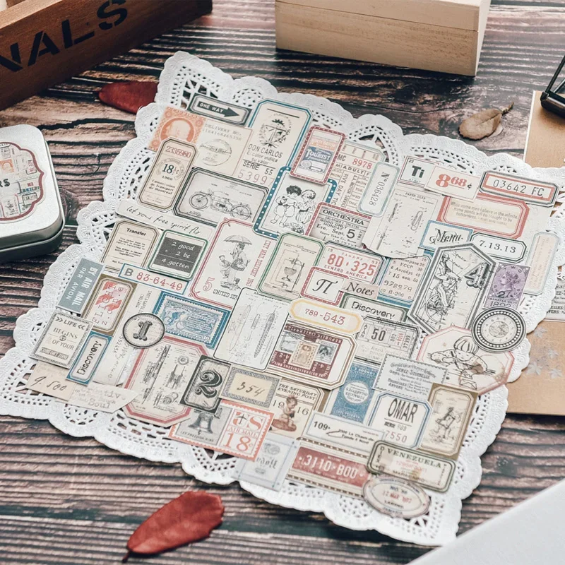 Decorative Stickers Decorative Labels Stickers Stationery Supplies Adhesive Stickers DIY Scrapbooking Accessories Vintage Stickers Decorative Metal Box Junk Journal Ephemera Retro DIY Album Stickers Scrapbooking Material Craft Supplies 100Pcs