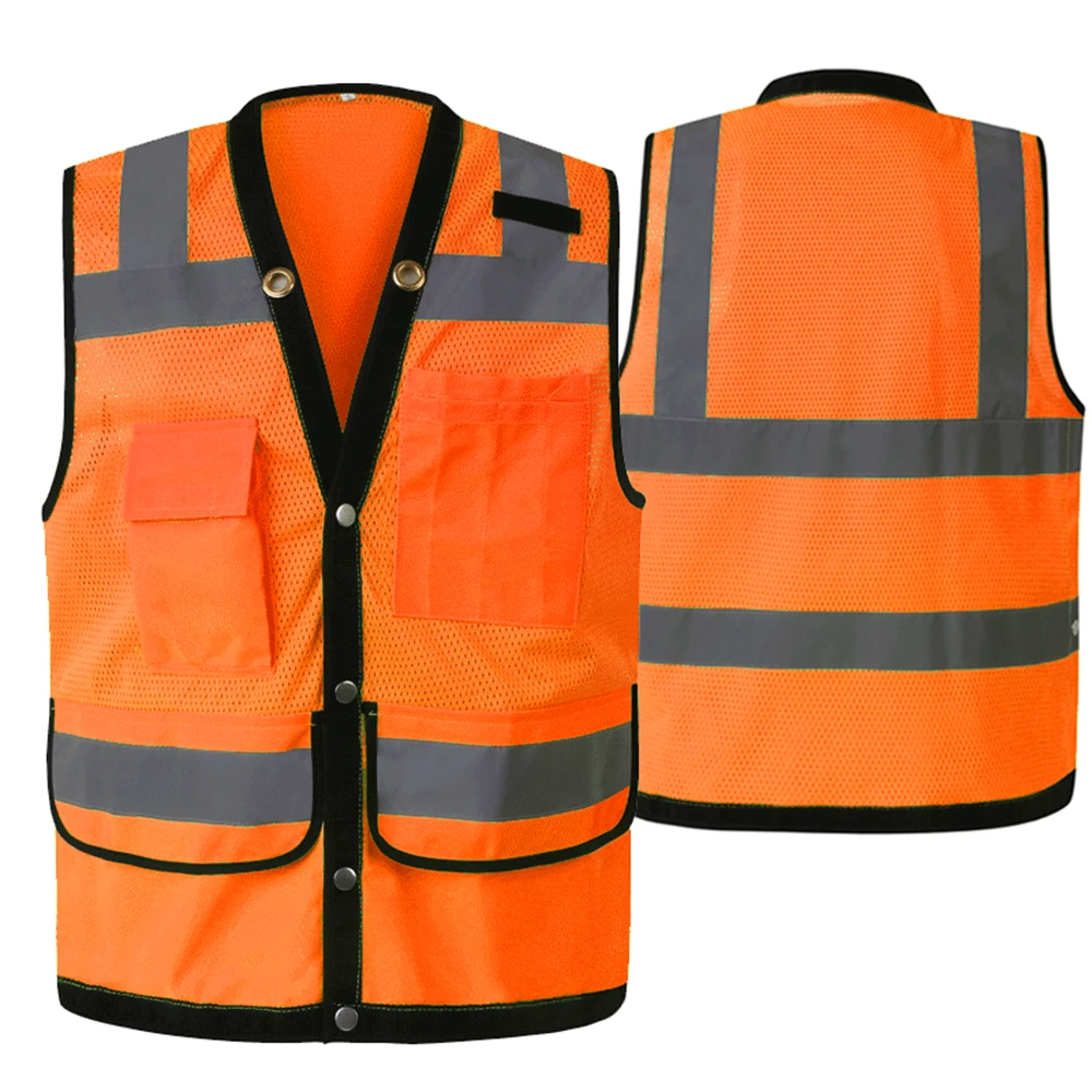 Hi Vis chaleco de seguridad reflectante, chaqueta de malla naranja, ropa de trabajo de alta visibilidad|Camisetas tirantes| - AliExpress