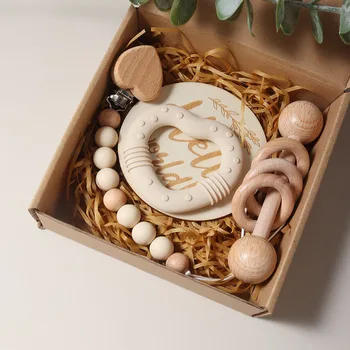 baby rattle teether pacifier heart set toy love teether rattle milestone newborn Baby Gift Set 1