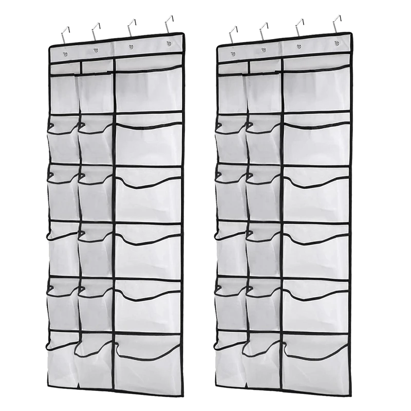 

2 Pack Over The Door Shoe Organizers,12 Mesh Pockets 6 Large Mesh Storage Hanging For Closet Bedroom,White(59X21.6 Inch)