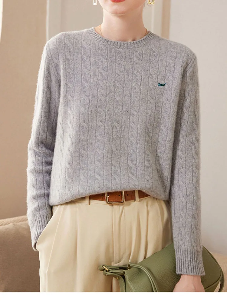Winter Women Long Sleeve Round Neck Twist Cashmere Sweater Base To Wear Loose And Thick Temperament Brand Of The Same Sweater 6