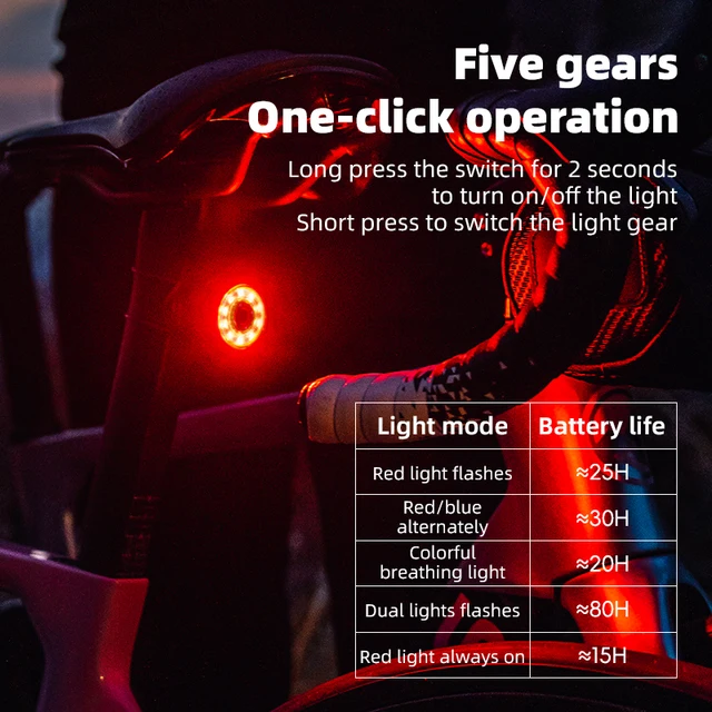 ROCKBROS Smart LED Bike Taillight – Type-C Rechargeable with Auto Brake Sensor 4