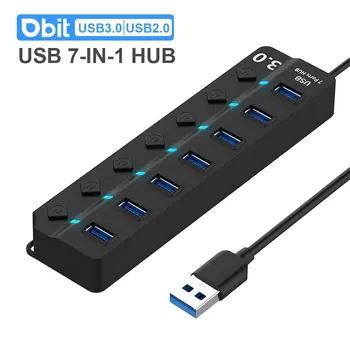 DBIT USB HUB 3.0/2.0 USB Splitter 7-IN-1 USB Adapte Multi-Hub Independent Switch Dock Desktop Laptop Accessories 30cm Cable 1