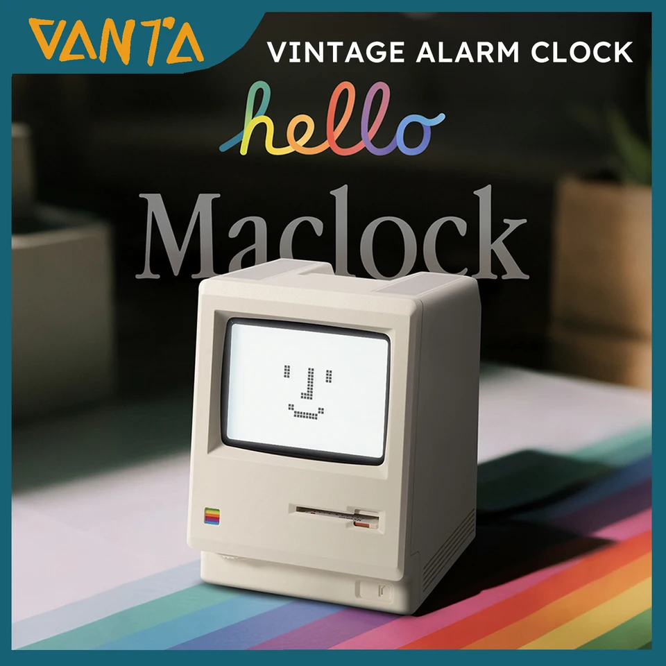 レトロなマッキントッシュスタイルのデジタル目覚まし時計