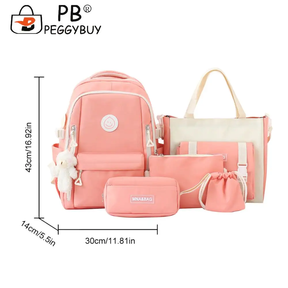 5pcs Backpack Combo Set Large Capacity School Bags Set Canvas with Pendant Soft for Primary Middle School Students 6