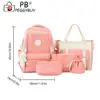 5pcs Backpack Combo Set Large Capacity School Bags Set Canvas with Pendant Soft for Primary Middle School Students 6