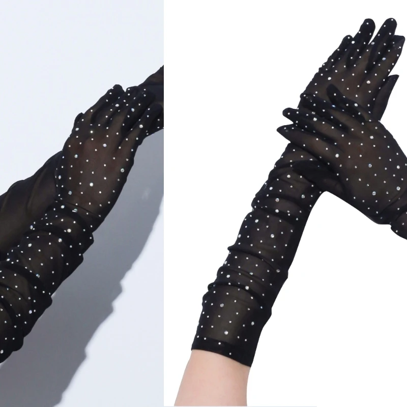 

Women Bride Long Sleeve Gloves Nightclub Theme Party Gloves Dancing Party Full Finger Gloves Shinning Mitten