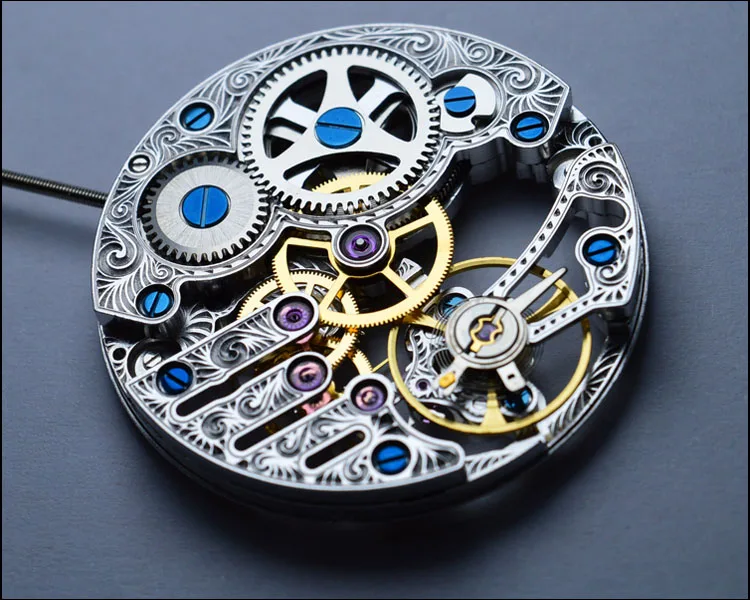 Mechanical Watch Movement Hand Winding Skeleton Hollow 17 jewels