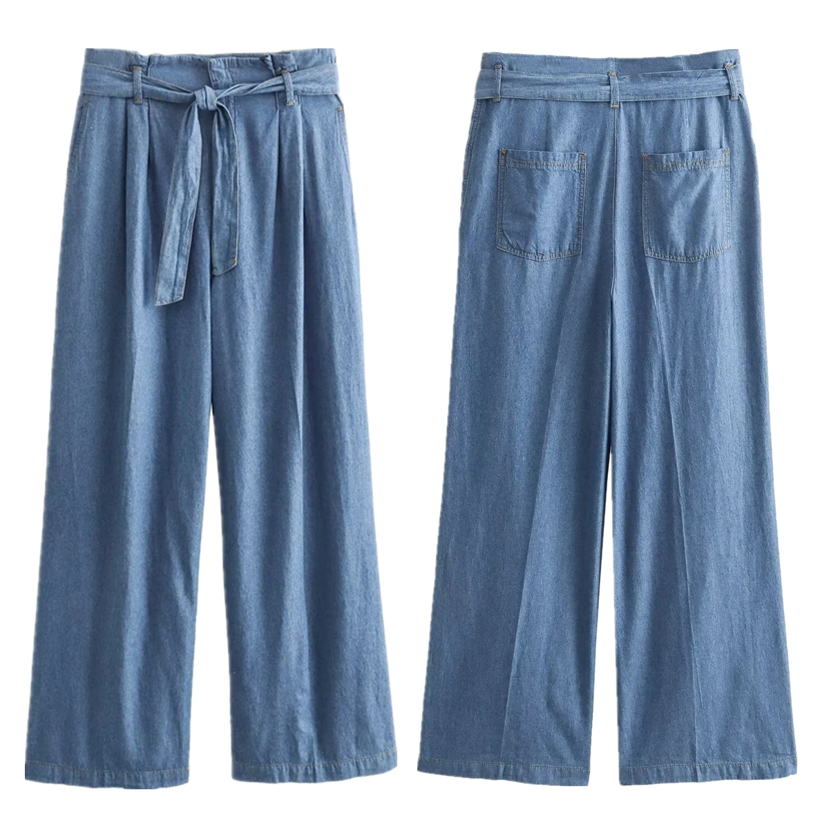 

Jenny&Dave Fashion Denim Nordic Minimalism Pants Women For Women Harem Pants Sashes Pleated Loose Wide Leg Jeans
