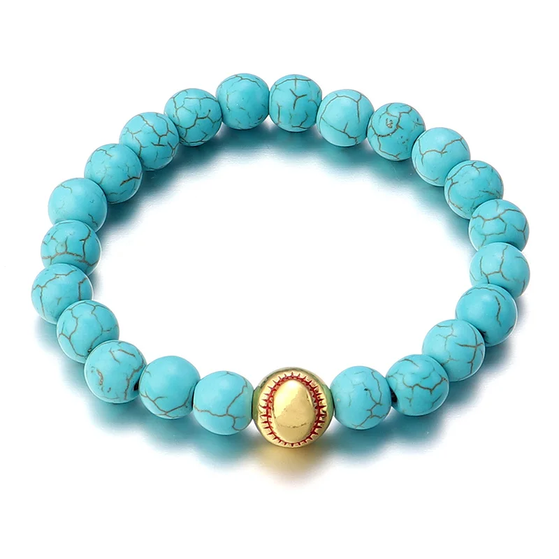 Baseball White Turquoise Bead Bracelet