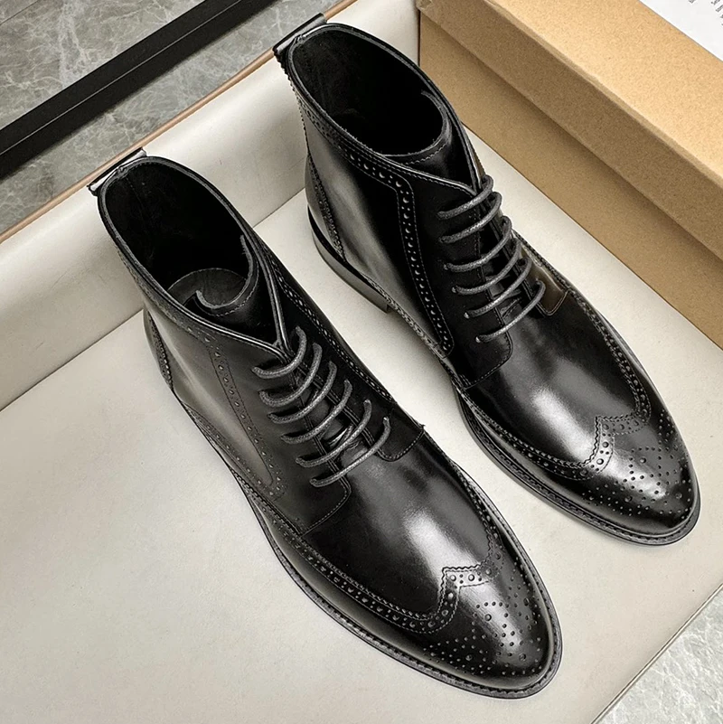 Italian Calfskin Brogue Dress Shoes For Men, Business Casual, Daily Wear, Genuine Leather Sole, British Style, Cozy Slip-On