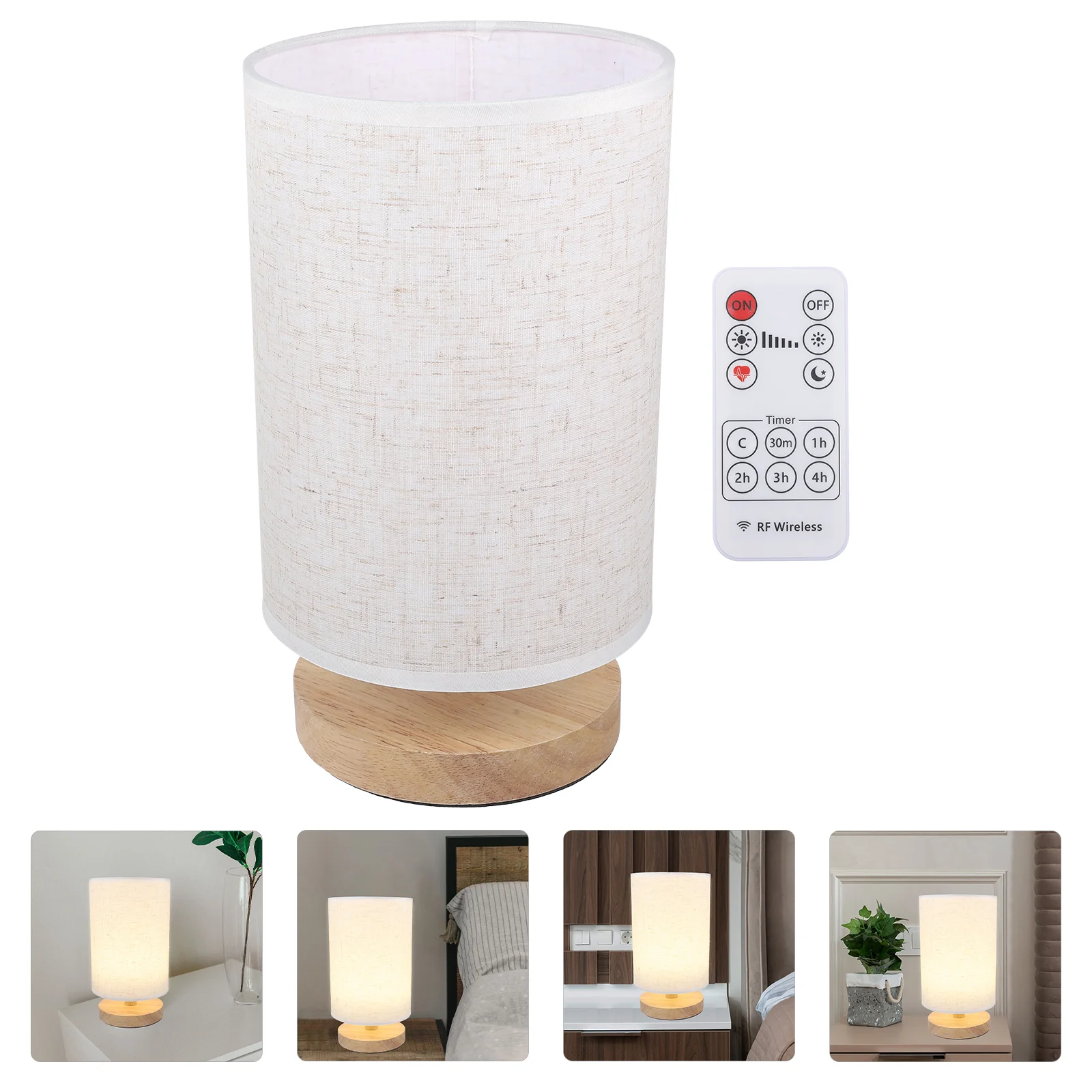 

Wood Night Stand Lamp Linen Lampshade Bedroom Lamp Bedside Table Lamp with USB Port