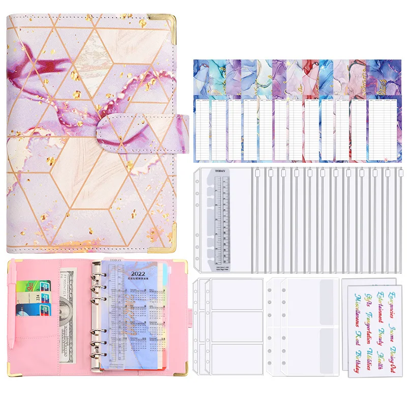Budgetplanner, A6, van PU-leer, budgettas, envelop, budgethouder, envelop, budget, organizer, budgetmap, budgetboek, met tas, budgetplanner, roze