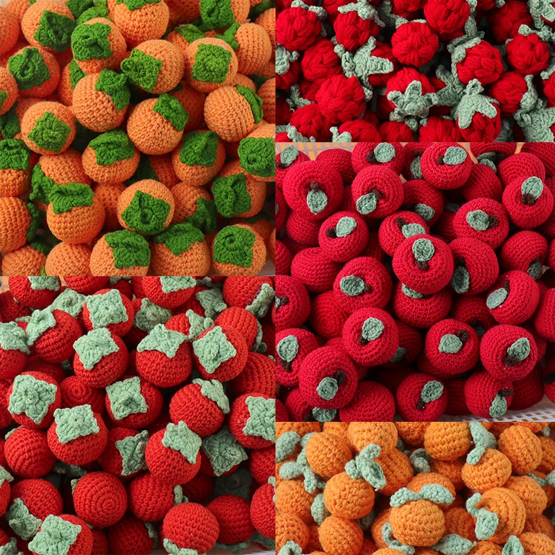 1PC Handmade Crochet Fruit Ornament Accessories Hand Knitted Wool Flower Artificial Fruit and Vegetable DIY Keychains Charms