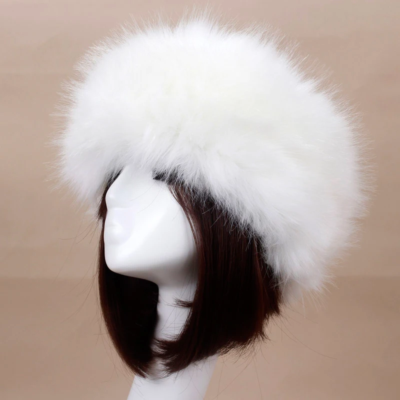 Winter Outdoor Thick Furry Hairband Faux Fur Plush Empty Top Women Beanie Hats Russian Caps Female Elegant Cold-Proof Snow Caps