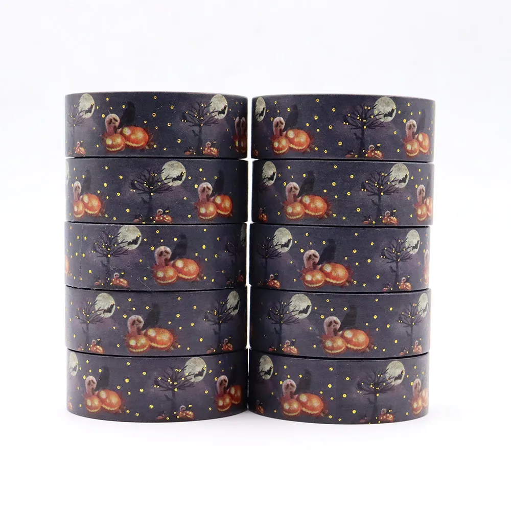 

2022 NEW 1PC 15mm*10m Foil Halloween washy tape Pumpkin Ghost Bat Masking Decorative Tape Vampire Graves designer mask tape