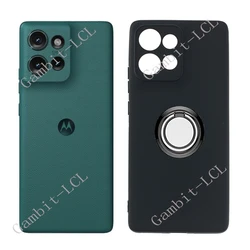 Shockproof Soft Silicone TPU Phone Case with Back Ring Holder Bracket - Original Design for Moto S50 (Ring Case Black)