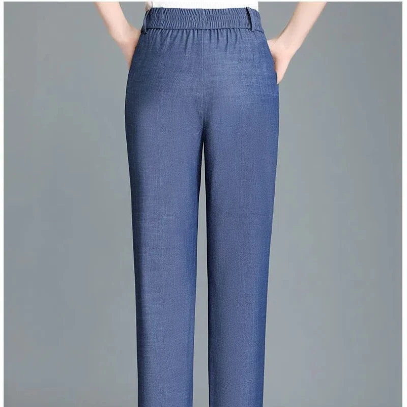 Women's 2024 Summer New Patchwork Elasticized High-waisted Pocket Fashion Solid Minimalist All-match Casual Straight Pants