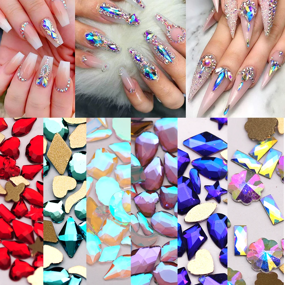 20pcs 믹스 모양 3D DIY 손톱 아트 장식 용품에 대 한 다채로운 크리스탈..