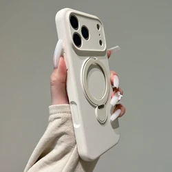 Luxury Magnetic Fold Stand Phone Case with Liquid Silicone Bumper - iPhone 15 (Antique White)