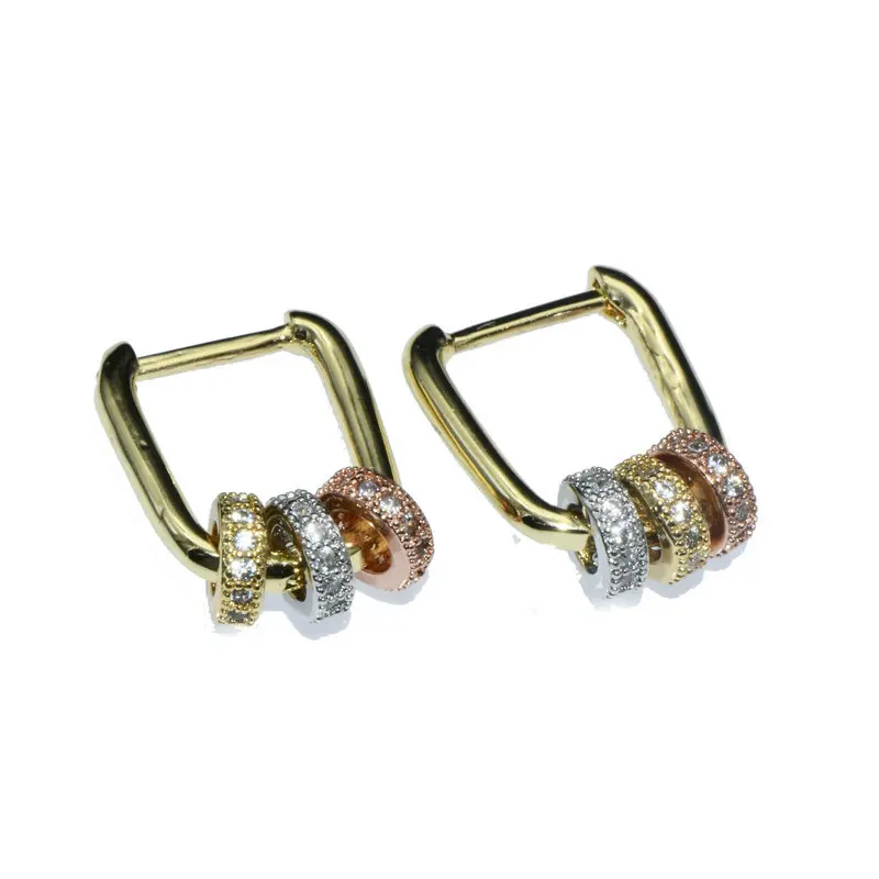 

Jewelry Making Supplies Anti Fading Many Color Plated Copper CZ Setting Round Rectangle Rectangle Hoop Earrings for Women