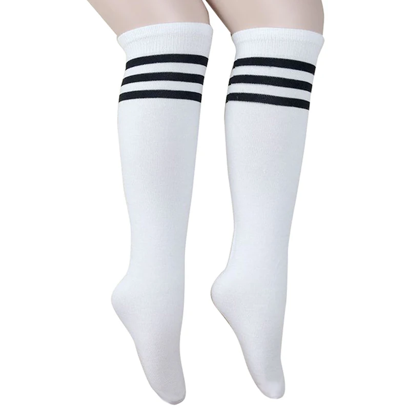 1 Pair Solid Striped Heelless Knee-High Football Socks Kids Legging Stocking Soccer Baseball Dance Cheerleading Sports Socks