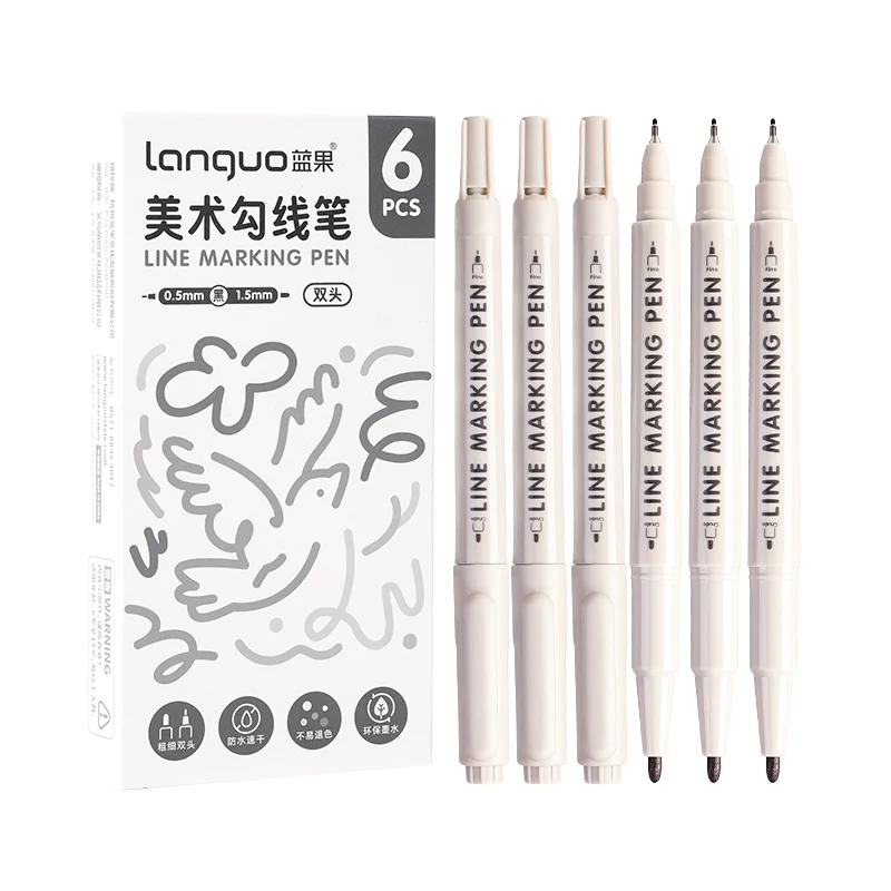 6 Pcs/Set Double Tip Line Marking Pen Drawing Manga Outlining Art Marker Brush for Sketch Painting Stationery Supplies