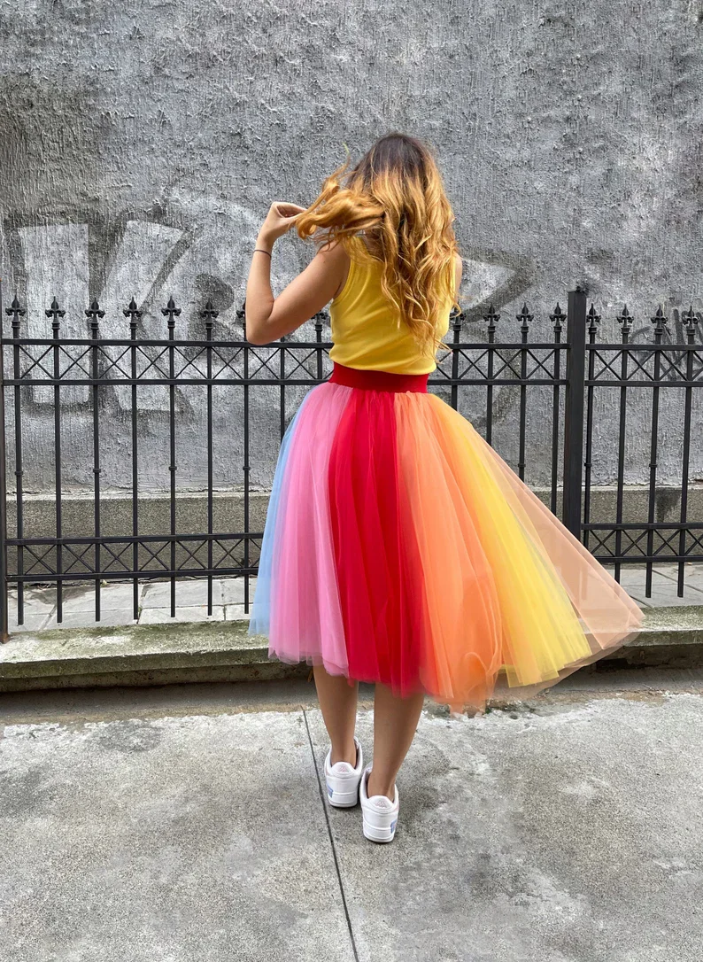 Womens Rainbow Tutu Skirts Layered Tulle Skirt Girls Colorful - Main Image